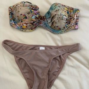 Zimmermann mixed print bikini set - beach scene underwire top and nude bottom